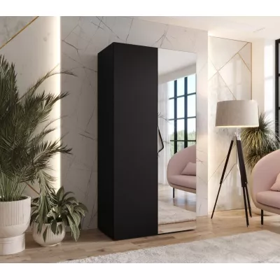 Úzká šatní skříň 100 cm AMARIS 2 se zrcadlem - černá / kašmírový úchyt