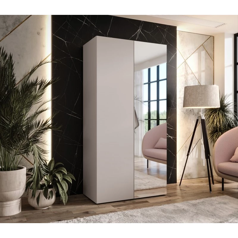 Úzká šatní skříň 100 cm AMARIS 2 se zrcadlem - kašmír / kašmírový úchyt