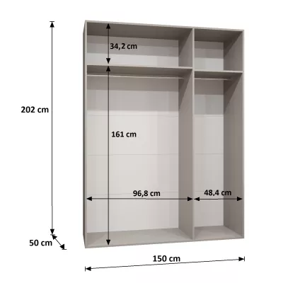 Třídveřová šatní skříň 150 cm AMARIS 2 - kašmír / zlaté úchyty