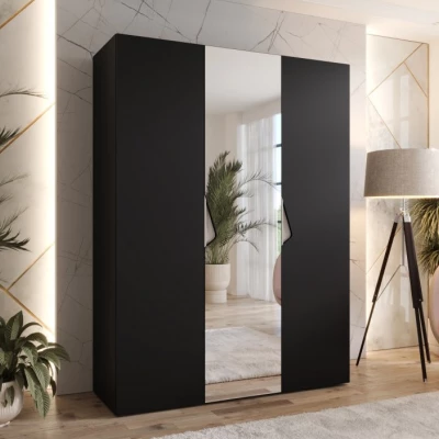 Třídveřová šatní skříň 150 cm AMARIS 2 - černá / kašmírové úchyty