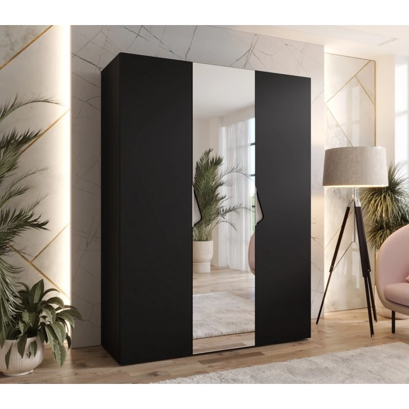 Třídveřová šatní skříň 150 cm AMARIS 2 - černá / kašmírové úchyty