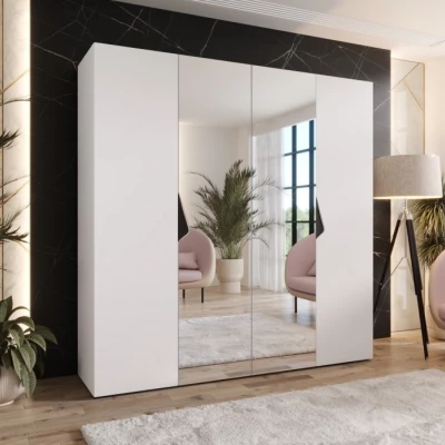 Čtyřdveřová zrcadlová skříň 200 cm AMARIS 2 - bílá / černé úchyty