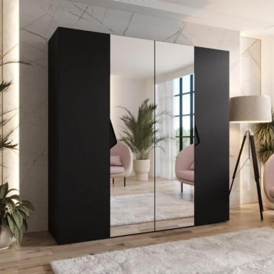 Čtyřdveřová zrcadlová skříň 200 cm AMARIS 2 - černá / černé úchyty