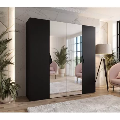 Čtyřdveřová zrcadlová skříň 200 cm AMARIS 2 - černá / černé úchyty