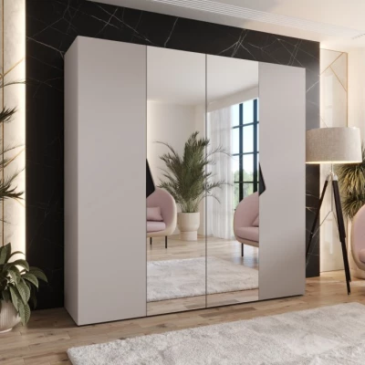 Čtyřdveřová zrcadlová skříň 200 cm AMARIS 2 - kašmír / černé úchyty