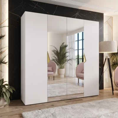 Čtyřdveřová zrcadlová skříň 200 cm AMARIS 2 - bílá / zlaté úchyty