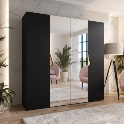 Čtyřdveřová zrcadlová skříň 200 cm AMARIS 2 - černá / zlaté úchyty