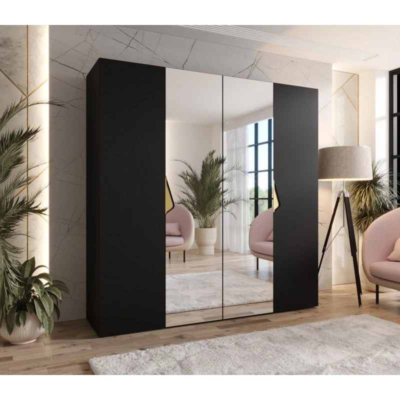 Čtyřdveřová zrcadlová skříň 200 cm AMARIS 2 - černá / zlaté úchyty