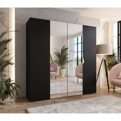 Čtyřdveřová zrcadlová skříň 200 cm AMARIS 2 - černá / zlaté úchyty