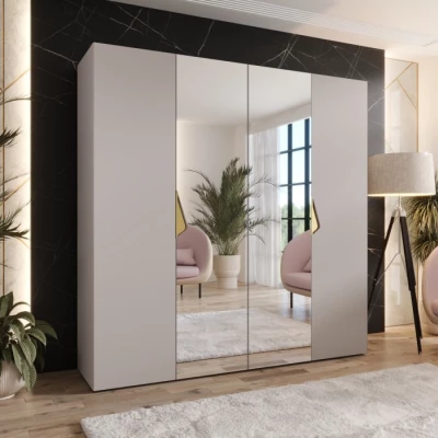 Čtyřdveřová zrcadlová skříň 200 cm AMARIS 2 - kašmír / zlaté úchyty