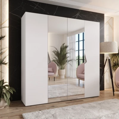 Čtyřdveřová zrcadlová skříň 200 cm AMARIS 2 - bílá / kašmírové úchyty