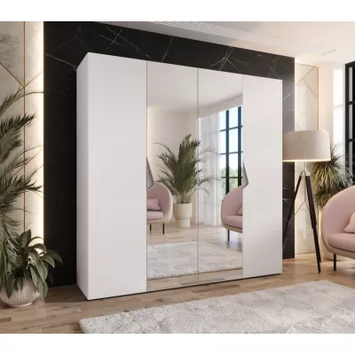 Čtyřdveřová zrcadlová skříň 200 cm AMARIS 2 - bílá / kašmírové úchyty