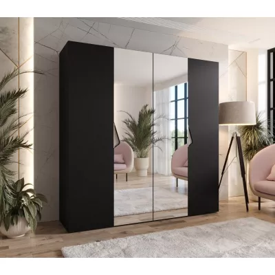 Čtyřdveřová zrcadlová skříň 200 cm AMARIS 2 - černá / kašmírové úchyty