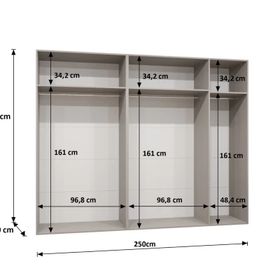 Široká šatní skříň 250 cm AMARIS 2 se zrcadlem - kašmír / černé úchyty