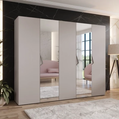Široká šatní skříň 250 cm AMARIS 2 se zrcadlem - kašmír / kašmírové úchyty