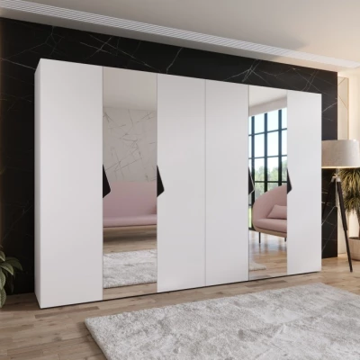 Elegantní zrcadlová skříň 300 cm AMARIS 2 - bílá / černé úchyty
