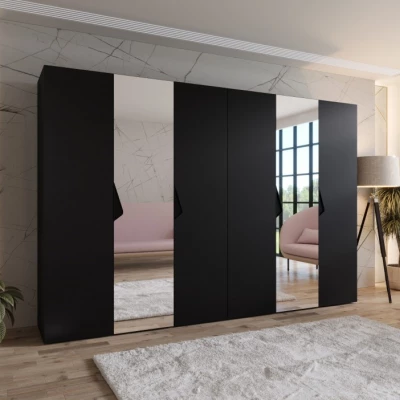 Elegantní zrcadlová skříň 300 cm AMARIS 2 - černá / černé úchyty