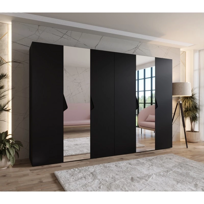 Elegantní zrcadlová skříň 300 cm AMARIS 2 - černá / černé úchyty
