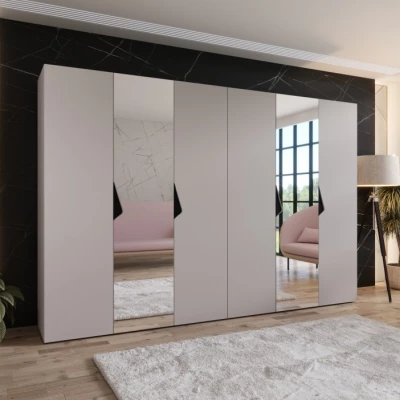 Elegantní zrcadlová skříň 300 cm AMARIS 2 - kašmír / černé úchyty