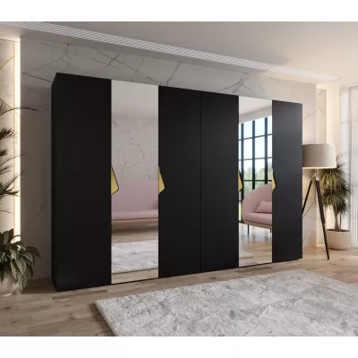 Elegantní zrcadlová skříň 300 cm AMARIS 2 - černá / zlaté úchyty