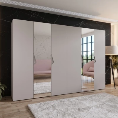 Elegantní zrcadlová skříň 300 cm AMARIS 2 - kašmír / kašmírové úchyty