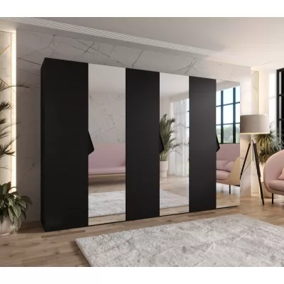 Velká zrcadlová šatní skříň 300 cm AMARIS 2 - černá / černé úchyty