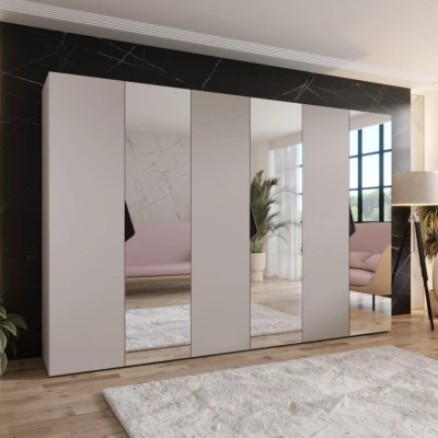 Velká zrcadlová šatní skříň 300 cm AMARIS 2 - kašmír / černé úchyty