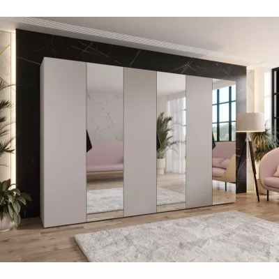 Velká zrcadlová šatní skříň 300 cm AMARIS 2 - kašmír / černé úchyty