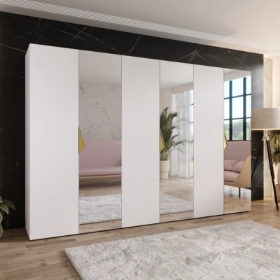 Velká zrcadlová šatní skříň 300 cm AMARIS 2 - bílá / zlaté úchyty