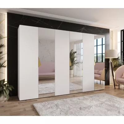 Velká zrcadlová šatní skříň 300 cm AMARIS 2 - bílá / zlaté úchyty