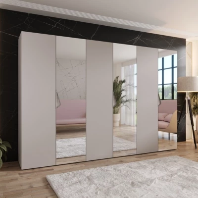 Velká zrcadlová šatní skříň 300 cm AMARIS 2 - kašmír / kašmírové úchyty