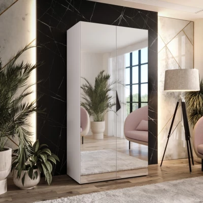 Úzká zrcadlová skříň 100 cm AMARIS 3 - bílá / černý úchyt