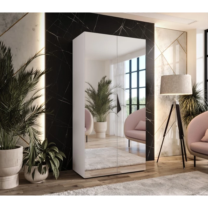 Úzká zrcadlová skříň 100 cm AMARIS 3 - bílá / černý úchyt