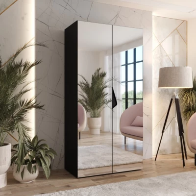 Úzká zrcadlová skříň 100 cm AMARIS 3 - černá / černý úchyt