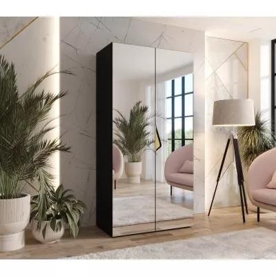 Úzká zrcadlová skříň 100 cm AMARIS 3 - černá / zlatý úchyt