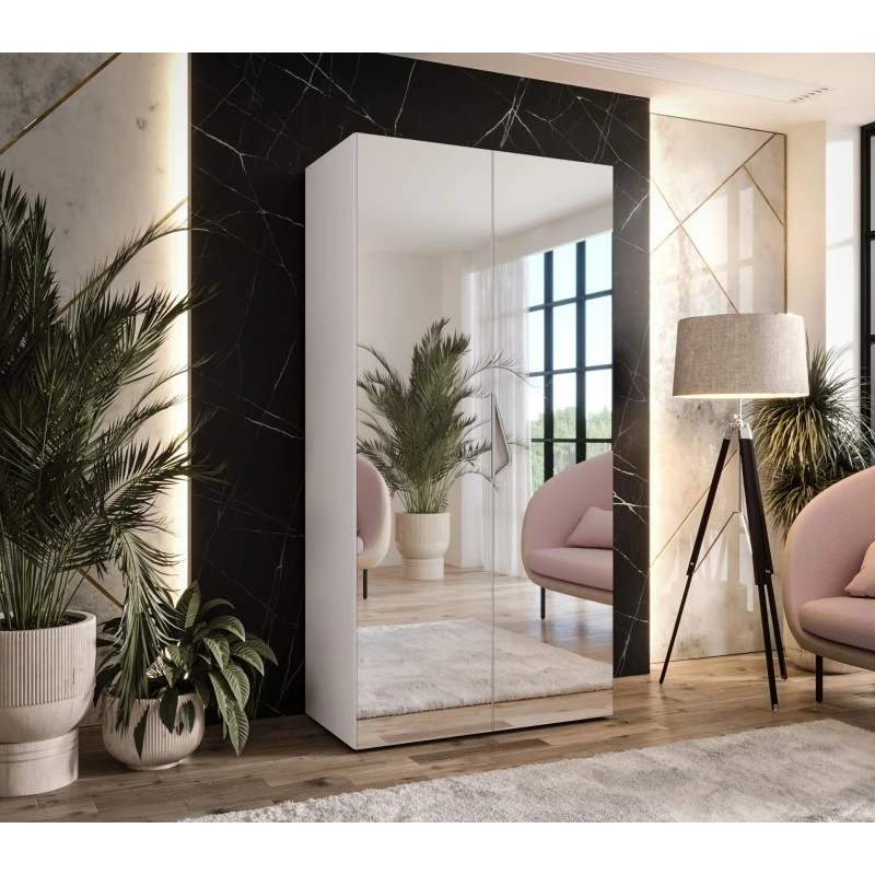 Úzká zrcadlová skříň 100 cm AMARIS 3 - bílá / kašmírový úchyt