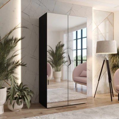 Úzká zrcadlová skříň 100 cm AMARIS 3 - černá / kašmírový úchyt