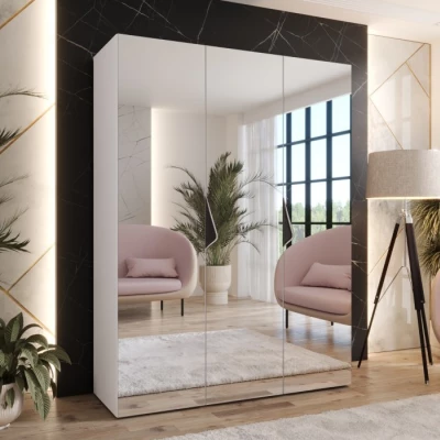 Zrcadlová šatní skříň 150 cm AMARIS 3 - bílá / černé úchyty