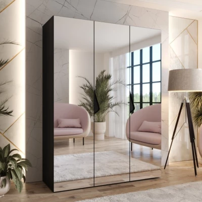 Zrcadlová šatní skříň 150 cm AMARIS 3 - černá / černé úchyty