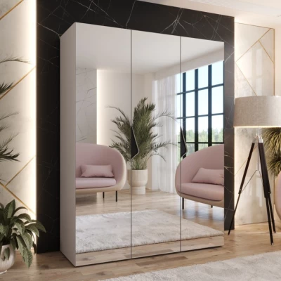 Zrcadlová šatní skříň 150 cm AMARIS 3 - kašmír / černé úchyty