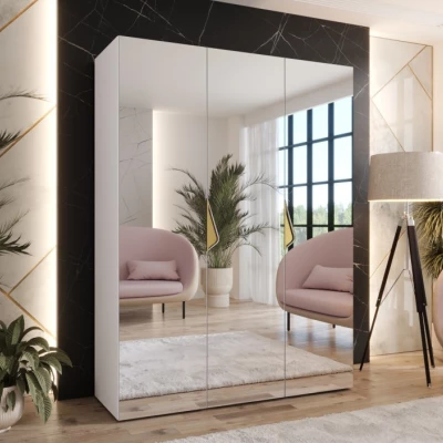 Zrcadlová šatní skříň 150 cm AMARIS 3 - bílá / zlaté úchyty