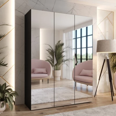 Zrcadlová šatní skříň 150 cm AMARIS 3 - černá / kašmírové úchyty