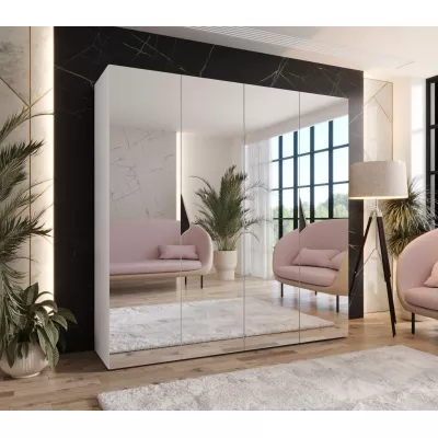 Čtyřdveřová zrcadlová skříň 200 cm AMARIS 3 - bílá / černé úchyty