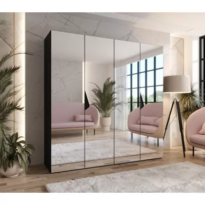 Čtyřdveřová zrcadlová skříň 200 cm AMARIS 3 - černá / černé úchyty