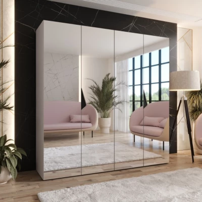 Čtyřdveřová zrcadlová skříň 200 cm AMARIS 3 - kašmír / černé úchyty