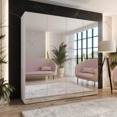 Čtyřdveřová zrcadlová skříň 200 cm AMARIS 3 - bílá / zlaté úchyty