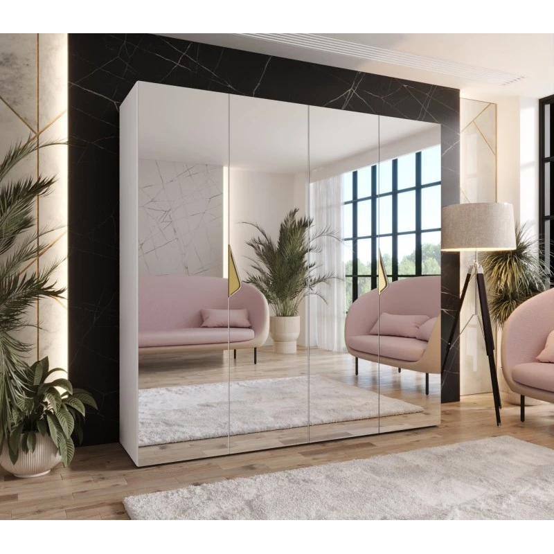 Čtyřdveřová zrcadlová skříň 200 cm AMARIS 3 - bílá / zlaté úchyty