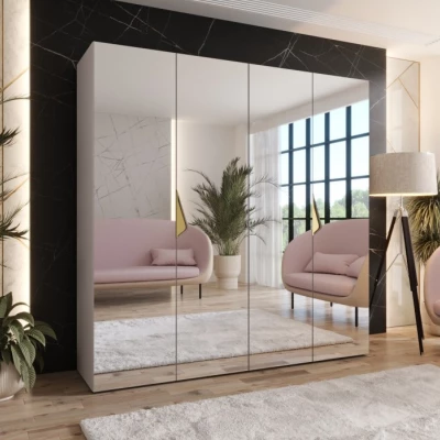 Čtyřdveřová zrcadlová skříň 200 cm AMARIS 3 - kašmír / zlaté úchyty