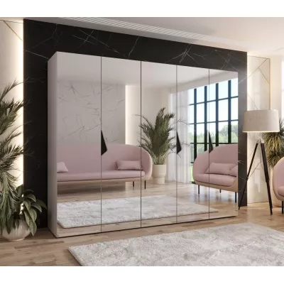 Široká šatní skříň 250 cm AMARIS 3 se zrcadlem - kašmír / černé úchyty