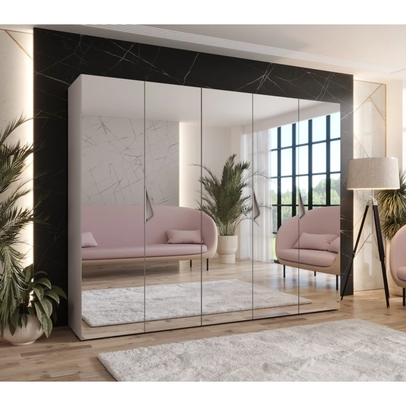 Široká šatní skříň 250 cm AMARIS 3 se zrcadlem - kašmír / kašmírové úchyty